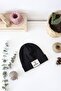 Ribbed Black Beret with Text Label - 2