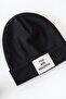 Ribbed Black Beret with Text Label - 3