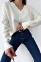Women's V-Neck Standard Size Oversize Basic Knitwear Sweater - 5