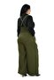 Large Size Wide Leg Khaki Trousers with Pleated Front Pockets and Straps and Button Detail - 3