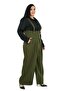Large Size Wide Leg Khaki Trousers with Pleated Front Pockets and Straps and Button Detail - 5