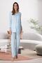 Women's Blue Lace Long Sleeve Cotton Maternity Pajamas Set with Breastfeeding Feature - 2