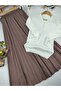 Cotton Diagonal Fabric Pleated Skirt