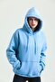 Unisex 100% Cotton Oversize Blue Hooded Sweatshirt