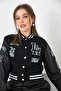 Women's Embroidered Crop College Jacket - 6