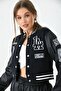 Women's Embroidered Crop College Jacket - 7