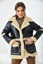 Women's Fur Detailed Long Leather Coat - 2