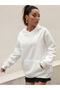 Women's White Hooded Sweatshirt Japanese Dragon Back Print - 2