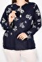 Women's Navy Blue Şile Cloth Long Sleeve Blouse - 2