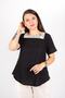 Women's Şile Cloth Short Sleeve Lace Collar Black Blouse