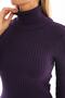 Women's Purple Corded Knitwear Turtleneck Sweater 100% Cotton Knitwear - 3
