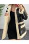 Furry Leather Coat with Pocket Detail