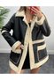 Furry Leather Coat with Pocket Detail - 3