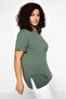 Koyu Mint Relaxed Bisiklet Yaka Yırtmaçlı %100 Pamuk Örme T-Shirt TBBSS22BF0031 - 3