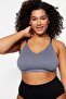 Gri Askılı Seamless/Dikişsiz Balensiz Kapsız Esnek Bralette Örme Büyük Beden Sütyen TBBSS23CW00001 - 5