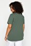 Koyu Mint Relaxed Bisiklet Yaka Yırtmaçlı %100 Pamuk Örme T-Shirt TBBSS22BF0031 - 5