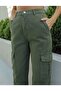 High Waist Wide Leg Khaki Cargo Pocket Loose Palazzo Trousers - 3