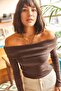 Women's Bitter Brown Madonna Collar Ribbed Camisole Blouse BLZ-19000615 - 4