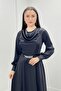 Satin Fabric Degaje Collar Evening Dress - Black - 3