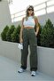 High Waist Wide Leg Khaki Cargo Pocket Loose Palazzo Trousers