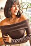Women's Bitter Brown Madonna Collar Ribbed Camisole Blouse BLZ-19000615 - 3