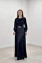 Satin Fabric Degaje Collar Evening Dress - Black
