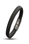 Black Leather Classic Mesh Steel Interlocking Bracelet - 2