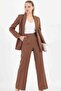 Brown Women's Palazzo Blazer Suit Single Button Jacket Palazzo Trousers - 4