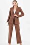 Brown Women's Palazzo Blazer Suit Single Button Jacket Palazzo Trousers - 5