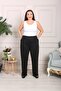 Women's Plus Size 2 Rope Black Trousers with Elastic Waist and Pockets - 6