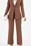 Brown Women's Palazzo Blazer Suit Single Button Jacket Palazzo Trousers