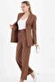 Brown Women's Palazzo Blazer Suit Single Button Jacket Palazzo Trousers - 3