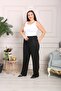 Women's Plus Size 2 Rope Black Trousers with Elastic Waist and Pockets - 2