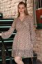 Women's Camel Elastic Skirt Frilly Patterned Mini Chiffon Dress Rssn21
