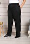 Women's Plus Size 2 Rope Black Trousers with Elastic Waist and Pockets - 5