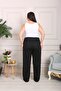 Women's Plus Size 2 Rope Black Trousers with Elastic Waist and Pockets - 7