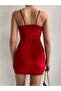 Red Velvet Dress with Straps Double Breasted Neckline Straps - 3