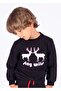 Reindeer Printed Raised Black Sweatshirt