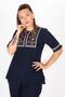 Women's Şile Cloth Short Sleeve Navy Blue Blouse