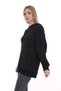 Hooded Flower Patterned Long Sleeve Oversize Black Sweatshirt with Kangaroo Pocket - 5