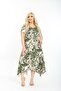 Plus Size Women's Relaxed Cut Patterned Short Sleeve Asymmetrical Viscose Combed Cotton Dress - 4