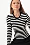 Women's Black Striped Ribbed Lycra Knitwear Sweater