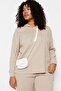 Light Beige Hooded Collar Relaxed Fit Knitted Camisole Plus Size Bottom-Top Set Tbbaw23Cp00016 - 3