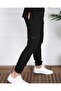 Linen Cargo Pocket Canvas Pants Black Color