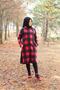 Plus Size Hooded Zippered Fleece Cap - Red Plaid - 5