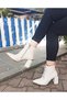 Beige Pointed Toe Lace-Up Thick Heeled Women's Boots - 5