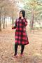Plus Size Hooded Zippered Fleece Cap - Red Plaid