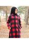 Plus Size Hooded Zippered Fleece Cap - Red Plaid - 3