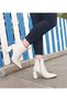 Beige Pointed Toe Lace-Up Thick Heeled Women's Boots