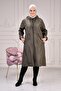 Women's Large Size Double Sleeve Waterproof Bondit Hooded Trench - Khaki